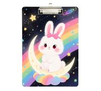 Cartoon Cute Rainbow Bunny Padfolio avec porte-bloc étanche pour entraîneurs de volleyball et baseball Taille 9 x 12