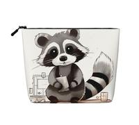 Cartoon Cute Raton laveur Multi Fonctionnel Trousse de Maquillage en Lin Simple Couche Sac de Rangement Cosmétique Mode et Pratique, Noir , Taille unique