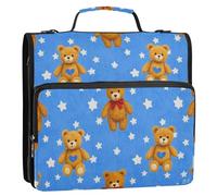 Cartoon Cute Teddy Bear Sac de rangement pour l'école 3,8 cm 3 anneaux Fermeture Éclair avec poignée Facile à transporter Documents Fichiers