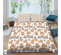 Cartoon de capybara Parure de Lit Microfibre 3 Pièces Imprimé en 3D Super Douce Kawaii animal motif Ensemble De Literie avec Fermeture Éclair Résistante for Adultes Enfants Super king（260x220cm）