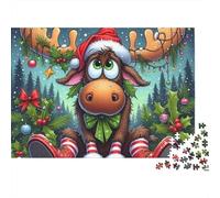Cartoon de Noël Moose 1000 Pièces Art de Noël Moose Puzzle pour Adultes Carton Résistant Anti-Stress Détente pour Adolescents 14+ sans Défaut Édition Limitée 52x38cm/1000pcs