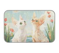 Cartoon Devon Rex Cats River Lit d'été pour chats Auto-rafraîchissant 96,5 x 58,4 cm Couverture rafraîchissante pour lapin Intérieur sûr Manta rafraîchissant para perro M
