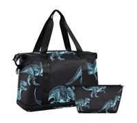 Cartoon Dino Bleu Noir Sport Gym Bag Weekender Duffle Sac avec Sangle réglable pour Entraînement Multifonction, Dessin Animé Dino Bleu Noir, 1 Size, dessin animé dino bleu noir, 1 size