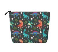 Cartoon Dinosaur Trousse de maquillage multifonction en lin à une seule couche - Sac de rangement cosmétique tendance et pratique, Noir , Taille unique