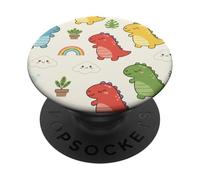 Cartoon Dinosaure Arc-en-Ciel Nuages Volcan PopSockets PopGrip Adhésif