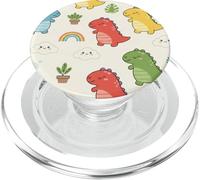 Cartoon Dinosaure Arc-en-Ciel Nuages Volcan PopSockets PopGrip pour MagSafe