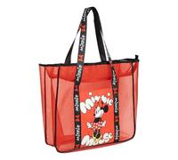 CARTOON Disney Minnie Grand sac de plage pour femme avec fermeture éclair en filet transparent rouge shopper piscine spacieux avec poche avant 62 x 39 x 20 cm officiel Disney