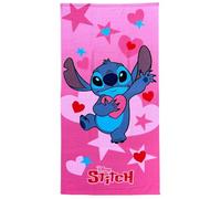 CARTOON Drap de plage Stitch pour fille, 70 x 140 cm, serviette en microfibre 100 % polyester, séchage rapide, serviette de plage, piscine, rose, avec cœurs, idée cadeau