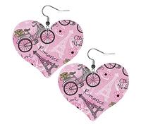 Cartoon Eiffel Tower1 Boucles d'oreilles en cuir en forme de coeur Femmes Filles Boucles d'oreilles pendantes simples Cadeaux pour elle
