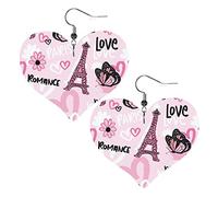 Cartoon Eiffel Tower2 Boucles d'oreilles en cuir en forme de coeur Femmes Filles Boucles d'oreilles pendantes simples Cadeaux pour elle