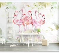 Cartoon Encre De Chine Plantes Animaux Flamants Roses Papier Peint 3d Moderne Soie Texturée Haut De Gamme IdéAl Pour Le Salon Et La Chambre à Coucher-430cm×300cm