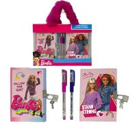 CARTOON Ensemble Barbie Journaux secrets avec stylos en gel pailletés pour enfants 4 pièces en boîte en PVC avec poignée en peluche