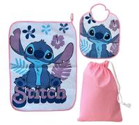 CARTOON Ensemble de crèche 3 pièces, bavoir et set de table avec dos plastifié, sac à lunch complet, Stitch (1), taille unique