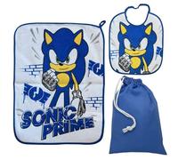 CARTOON ensemble maternelle 3 pièces avec bavoir, set de table plastifié et sac repas, Sonic, taille unique
