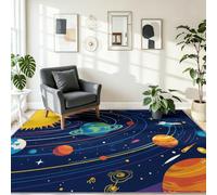 Cartoon Espace Soleil Terre Lavable Antidérapant Tapis 60 x 90 cm, Espace Illustration Poil Ras Douce Tapis, pour Salon Chambre Salle à Manger, Multicolore