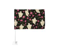 Cartoon Fantômes et Roses Vintage Voiture Drapeau Extérieur Fenêtre Clip 30 x 45 cm Double Face Décoration de Voiture