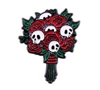 Cartoon Flower Bouquet Squelette Émail Émail Gothique Punk Skull Broche Carton Halloween Broche Broch Pin Bijoux Fun Bijoux Gift Fomen Men Girls Boys, Red