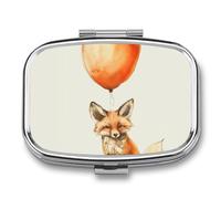 Cartoon Fox Balloon Boîte à pilules à 2 Compartiments pour Poche Organisateur de Vitamines 5.5x4cm