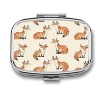 Cartoon Fox Boîte à pilules à 2 Compartiments pour Poche Organisateur de Vitamines 5.5x4cm