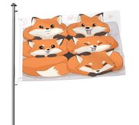 Cartoon Fox Drapeau double face 2x3 - Bannière d'extérieur robuste et décorative, idéale pour le jardin, la chambre et la décoration de fête