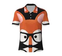 Cartoon Fox Head Men is Golf Polo à manches courtes Performance Moisture Wick Casual Imprimé Col Chemise de golf pour homme, Noir , 3XL
