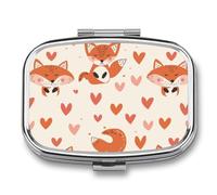 Cartoon Fox Heart Boîte à pilules à 2 Compartiments pour Poche Organisateur de Vitamines 5.5x4cm