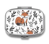 Cartoon Fox Leaf (Feuille de renard) Boîte à pilules à 2 Compartiments pour Poche Organisateur de Vitamines 5.5x4cm