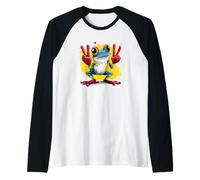Cartoon Frog Double Peace Retro Pop Graphic Sign Geste Manche Raglan