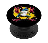 Cartoon Frog Double Peace Retro Pop Graphic Sign Geste PopSockets PopGrip Adhésif