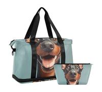 Cartoon Funny Doberman Pinscher Dogs Happy Personal Item Travel Bag Shoulder Weekender Overnight Bag with Toiletry Bag for Gym Lot de 2, Dessin animé drôle Doberman Pinscher chiens heureux, 1 size