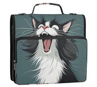 Cartoon Funny Norwegian Woods Cat Happy 3 Anneaux School Zipper Binder with Handle and Removable Shoulder Strap Multi-Pocket Documents File Storage Bag for School/Office