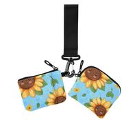 Cartoon Fuuny Sunflower Lot de 2 portefeuilles doubles pour femme avec poche zippée pour cartes de visite, dessin animé fuuny tournesol, 1 size, Décontracté
