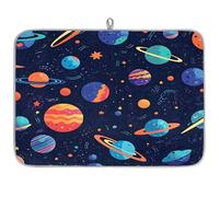 Cartoon Galaxy Planet Tapis égouttoir à vaisselle en microfibre absorbant pour cuisine, cuillère, assiette en verre, 45,7 x 60,9 cm