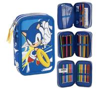 CARTOON Giotto Trousse scolaire 3 fermetures éclair triple compartiment complet 44 pièces couleurs papeterie pour enfants, Sonic, Organisateur de sac
