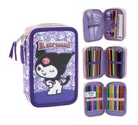 CARTOON Giotto Trousse scolaire 3 fermetures éclair triple compartiment complet 44 pièces couleurs papeterie pour enfants, Kuromi, Organisateur de sac