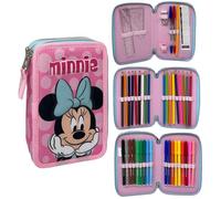 CARTOON Giotto Trousse scolaire 3 fermetures éclair triple compartiment complet 44 pièces couleurs papeterie pour enfants, Minnie 1, Organisateur de sac