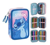 CARTOON Giotto Trousse scolaire 3 fermetures éclair triple compartiment complet 44 pièces couleurs papeterie pour enfants, Stitch 1, Organisateur de sac