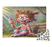 Cartoon Girl Eating Ice Cream Jigsaw Puzzle Educational Game: Messy Kid with Ice Cream for Adults Teens Age 12 Years Up 52x38cm/1000pcs