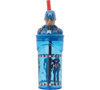 CARTOON Gobelet avec paille avec personnage 3D en plastique réutilisable BPA Free capacité 360 ml (Captain America (1))