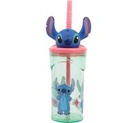 CARTOON Gobelet avec paille avec personnage 3D en plastique réutilisable BPA Free capacité 360 ml (Stitch)