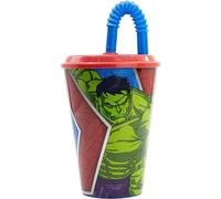 CARTOON Gobelet avec paille pour enfants Avengers verre en plastique réutilisable semi-rigide BPA Free capacité 430 ml