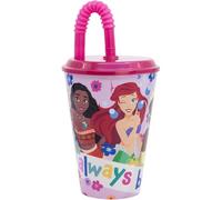 CARTOON Gobelet avec paille pour enfants, gobelet en plastique réutilisable semi-rigide sans BPA capacité 430 ml (princesses)