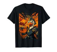 Cartoon Goose Selfie in Armor with Battle Chaos T-Shirt