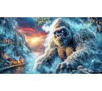 Cartoon-Gorilla-Interacting-with-Rainbow-Hummingbirds-in-Flowers 1000 pièces Papier recyclé Puzzle Jeu Stimulant Cadeau Amusant & Activité Maison pour Adultes et Enfants de 12+ Ans 38x52/1000 pièces