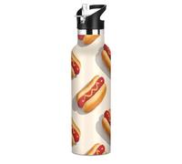 Cartoon Gourmet Hot Dog Bouteille d'eau légère isotherme avec couvercle à bec verseur anti-fuite à double paroi isotherme pour vélo, course à pied, sport, voyage, salle de sport