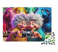 Cartoon Grandmas 100% Recycled Cardboard Grannies with Elephants 1000 Piece Jigsaw Puzzle for Adults Beautifully Illustrated Unique 52x38cm/1000pcs