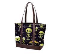 Cartoon Green Alien-111 Sac à main à bandoulière pour femme en cuir délavé doux et sacs à main durables, Multicolore 07, 33.8x12x31cm/13.3x4.7x12.2 in