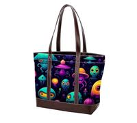 Cartoon Green Alien-144 Sac à main à bandoulière pour femme en cuir délavé doux et sacs à main durables, Multicolore 09, 33.8x12x31cm/13.3x4.7x12.2 in