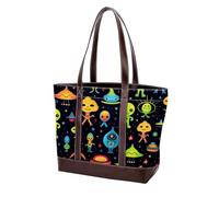 Cartoon Green Alien-144 Sac à main à bandoulière pour femme en cuir délavé doux et sacs à main durables, Multicolore 10, 33.8x12x31cm/13.3x4.7x12.2 in
