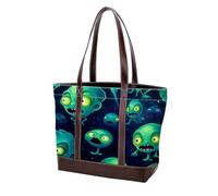 Cartoon Green Alien-144 Sac à main à bandoulière pour femme en cuir délavé doux et sacs à main durables, Multicolore 07, 33.8x12x31cm/13.3x4.7x12.2 in